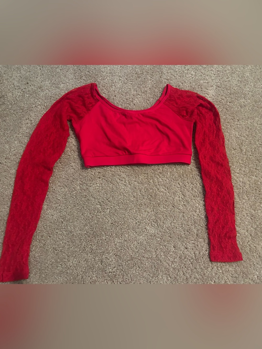 Red Women's Lace Sleeve Crop Top